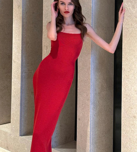 Knittin Spaghetti Strap High Slit Tight Woman Dress Backless Tight Feminine Maix Dress Elegant Prom Party Clothing