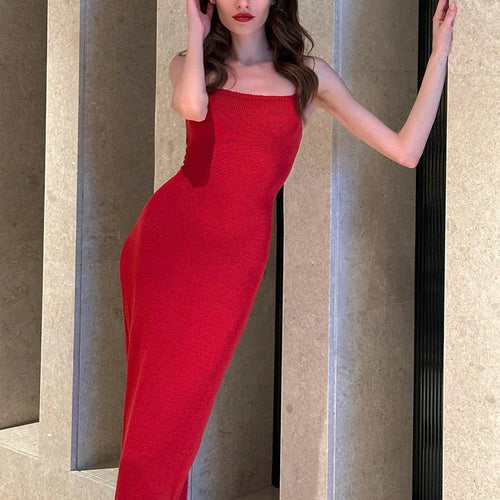 Load image into Gallery viewer, Knittin Spaghetti Strap High Slit Tight Woman Dress Backless Tight Feminine Maix Dress Elegant Prom Party Clothing
