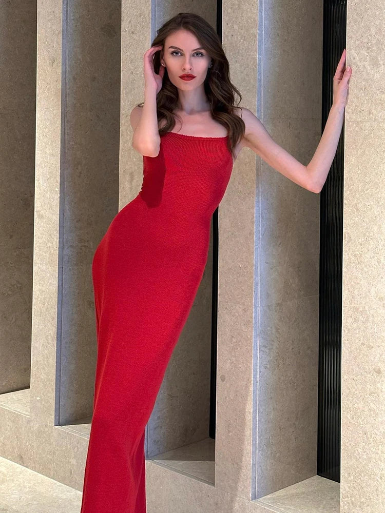 Knittin Spaghetti Strap High Slit Tight Woman Dress Backless Tight Feminine Maix Dress Elegant Prom Party Clothing