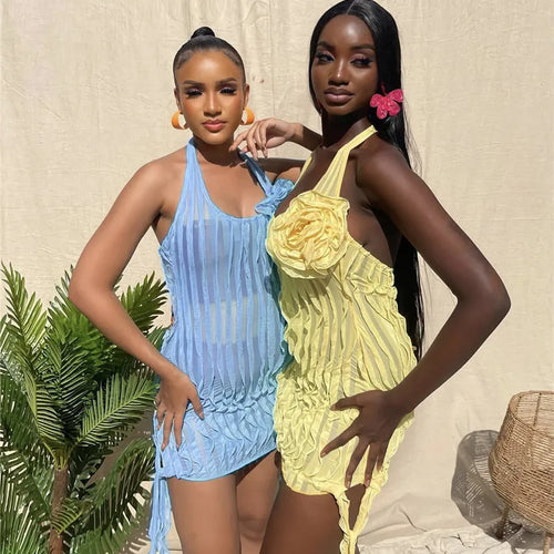 Load image into Gallery viewer, Halter Floral Pleated Sexy Mini Dress For Women Robe Fashion Sleeveless Backless Draped Club Party Dress Elegant
