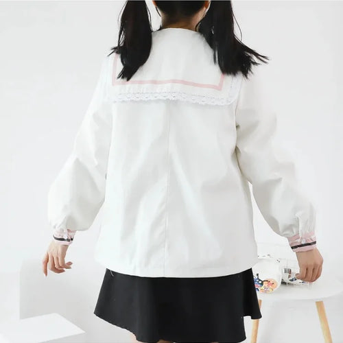 Load image into Gallery viewer, Harajuku Rabbit Embroidery Women Quilted Coats Winter Long Sleeve Sailor Collar Bow Ladies Cotton Liner Jackets Outwears
