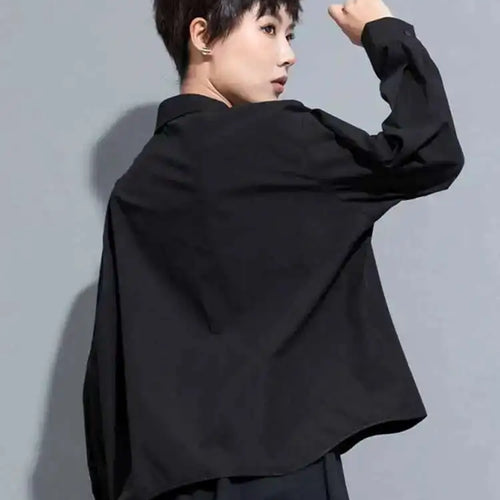 Load image into Gallery viewer, Women Black Color-block Big Size Blouse New Lapel Long Sleeve Loose Fit Shirt Fashion Tide Spring Autumn 2025 1DH0843
