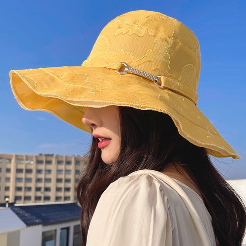Load image into Gallery viewer, New Women&#39;s Summer Hat Fashion Silver Buckle Flower Print Design Sun Hat Travel Beach Bucket Hat
