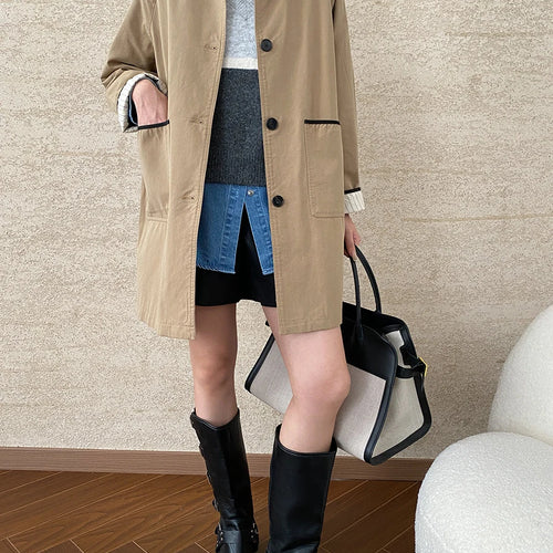 Load image into Gallery viewer, Hit Color Patchwork Pockets Chic Trench For Women Lapel Long Sleeve Temperament Long Coats Female Fashion Autumn
