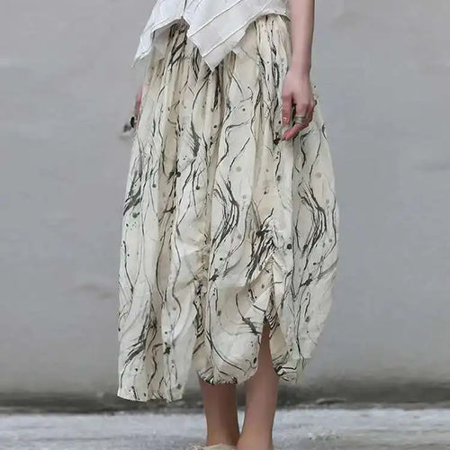 Load image into Gallery viewer, High Elastic Waist Apricot Pattern Printed Long Vintage Half-body Skirt Women Fashion Tide New Spring Autumn 2025 1DF7968
