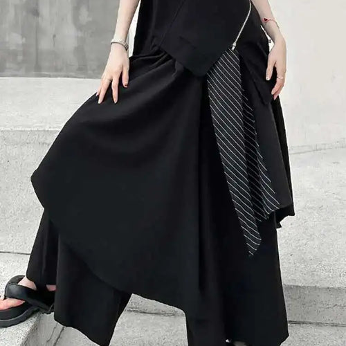 Load image into Gallery viewer, High Elastic Waist Black Striped Irregular Wide Leg Pants New Loose Fit Trousers Women Fashion Spring Autumn 2025 1DF7892
