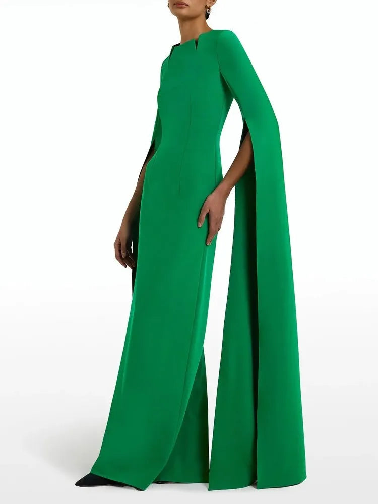 Solid Minimalist Slimming Dresses For Women Round Neck Cloak Sleeve High Waist Spliced Zipper Temperament Dress Female Style