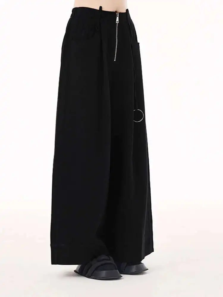 High Elastic Waist Black Pocket String Long Wide Leg Pants New Trousers Women Fashion Tide Spring Autumn 2025 1DH9507