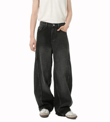 Men's  Jeans New Splicing Deconstruction Straight Wide Leg Gradient Color Trendy Male Denim Pants American Style 9W1845