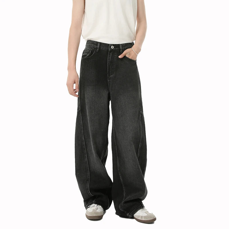 Men's  Jeans New Splicing Deconstruction Straight Wide Leg Gradient Color Trendy Male Denim Pants American Style 9W1845