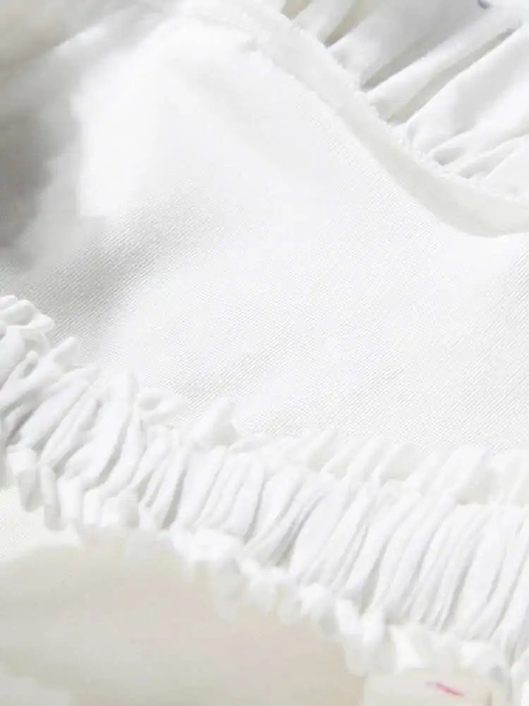 Women White Sling Backless Pleated Shrink Waist Slim Vintage Dress New Square Collar Fashion Spring Autumn 2025 JF54801