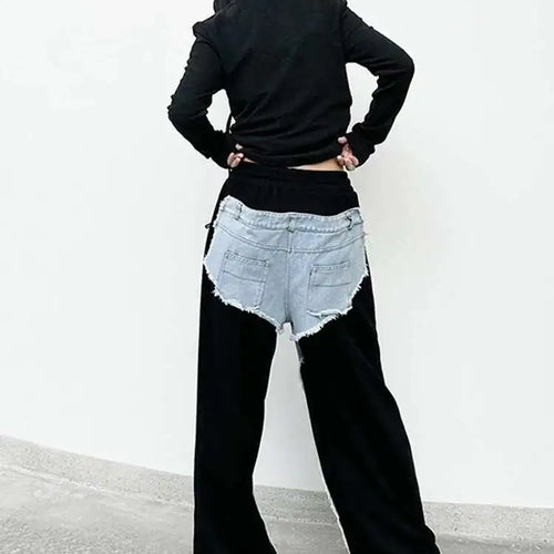 Load image into Gallery viewer, High Waist Leopard Print Denim Color-block Long Wide Leg Jeans New Women Trousers Fashion Tide Spring Autumn 2025 1DH8739
