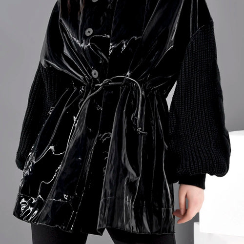 Load image into Gallery viewer, Loose Fit Knitting Drawstring Split Big Size Jacket New Stand Collar Long Sleeve Women Coat Fashion Spring 2025 WB67801
