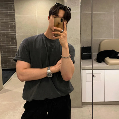 Load image into Gallery viewer, Minimalist Male T-shirts Casual Round Neck Short Sleeve Loose Pullover Male Tees Solid Color Summer Chic 9C6480
