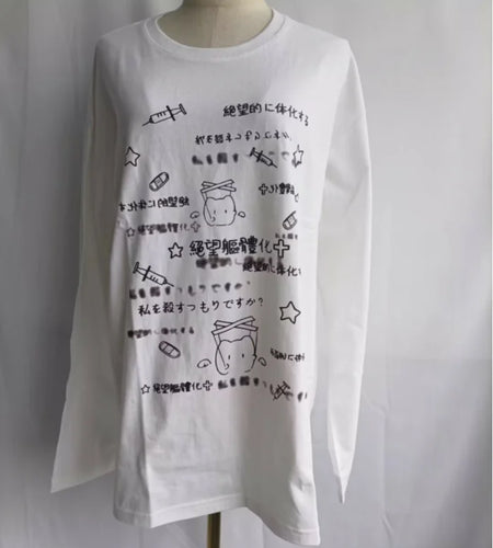 White Long Sleeve Shirts for Women Japanese Cute Tshirts 2023 Ropa Mujer O-neck Oversized Tops Anime Print Casual Y2k T Shirt