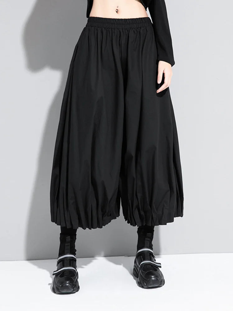 High Elastic Waist Black Pleated Split Wide Leg Trousers New Loose Fit Pants Women Fashion Tide Spring Autumn 2025 1DA618