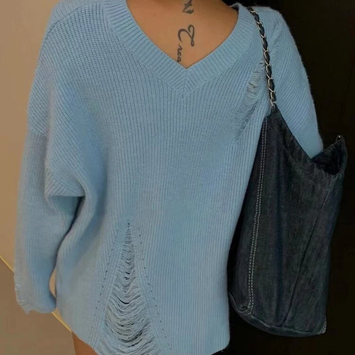 Load image into Gallery viewer, Solid Casual Loose Knitting Sweaters For Women V Neck Long Sleeve Pullover Minimalist Temperament Sweater Female
