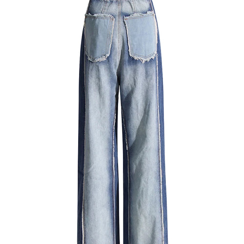 Load image into Gallery viewer, Casual Denim Patchwork Women Trousers High Waist Hit Color Big Size Wide Leg Pants Female Fashion Spring
