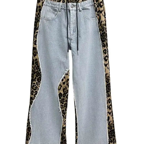 Load image into Gallery viewer, High Waist Leopard Print Denim Color-block Long Wide Leg Jeans New Women Trousers Fashion Tide Spring Autumn 2025 1DH8739
