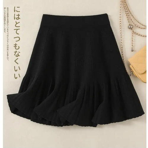 Load image into Gallery viewer, Korean Fashion Autumn Winter Warm Women Solid Knitted Short Skirt High Waist Ruffle Edge A-line Pleated Skirt 2024 New Versatile
