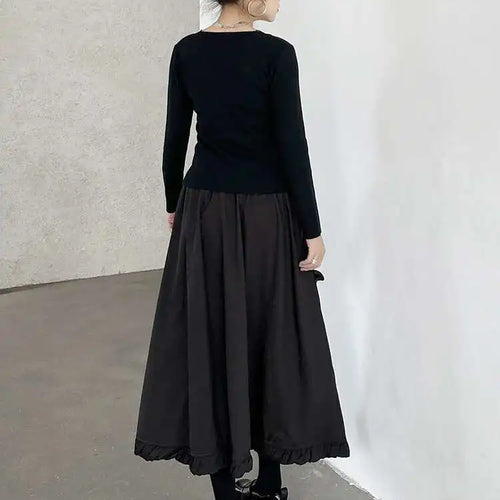 Load image into Gallery viewer, High Elastic Waist Black Ruffles Irregular Pocket A-line Half-body Skirt Women Fashion Tide New Spring Autumn 2025 1DH8737
