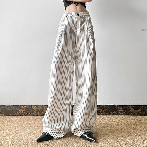 Load image into Gallery viewer, Streetwear Stripe White Loose Women Trousers Straight Leg Draped Casual Basic Suit Pants Korean Style Outfits Bottoms
