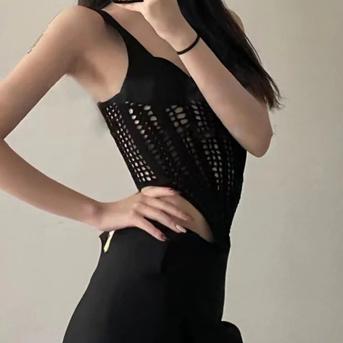Load image into Gallery viewer, Cut Out Sexy Vest For Women Square Collar Sleeveless Slim Irregular Hem Solid Tank Tops Female Summer Clothing
