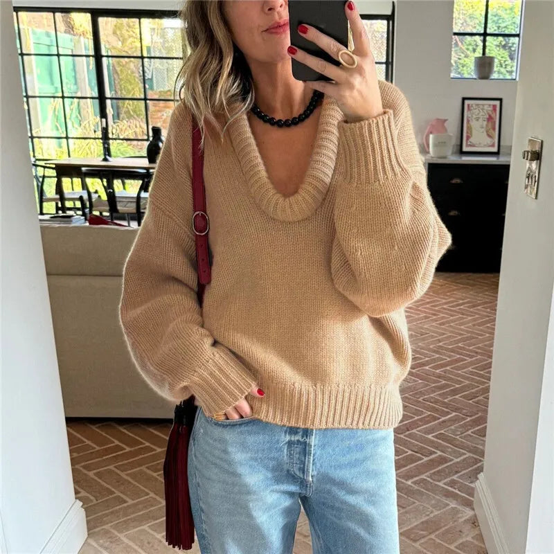 Long Sleeve Loose Knit Sweater Women Winter O Neck Pullovers Casual Warm Knitted Sweaters Tops Femme Knit Pullover Tops