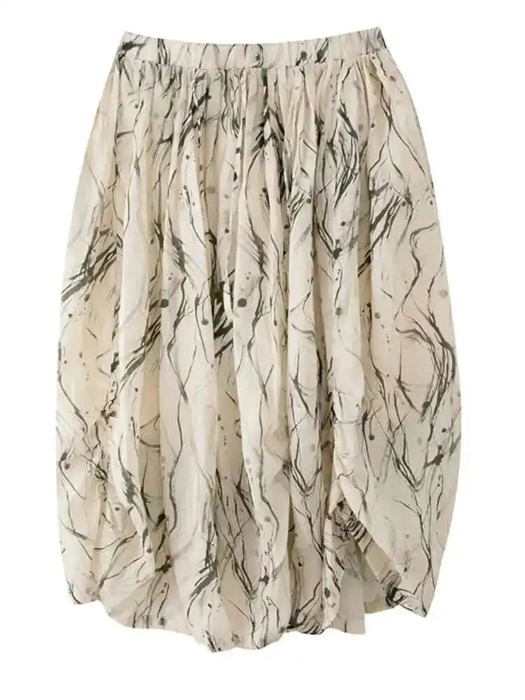 High Elastic Waist Apricot Pattern Printed Long Vintage Half-body Skirt Women Fashion Tide New Spring Autumn 2025 1DF7968