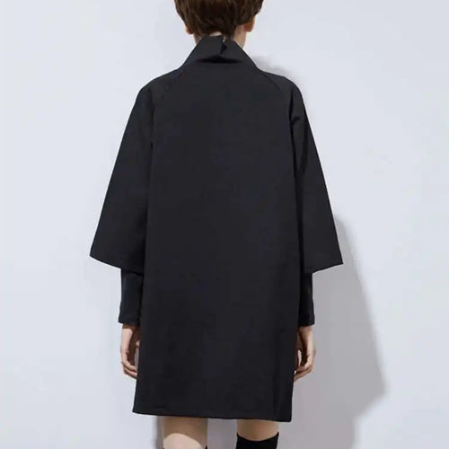 Load image into Gallery viewer, Women Black Zipper Casual Big Size Dress New Turtleneck Three-quarter Sleeve Loose Fit Fashion Spring Autumn 2025 1DF4717
