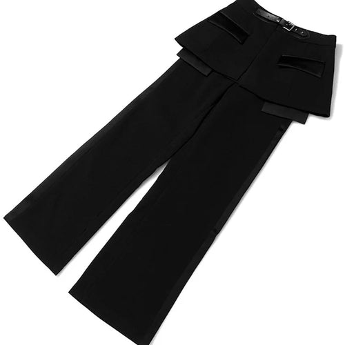 Load image into Gallery viewer, Patchwrok Minimalist Trousers For Women High Waist Spliced More Than A Pocket Casual Wide Leg Pants Female Fashion
