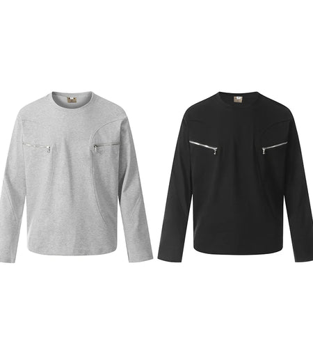 Men's T-shirts Long Sleeve New  American Style Line Zipper Trendy Solid Color Pullover Design Male Pullover Clothing 9W1762