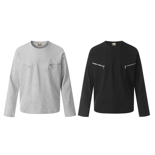 Load image into Gallery viewer, Men&#39;s T-shirts Long Sleeve New  American Style Line Zipper Trendy Solid Color Pullover Design Male Pullover Clothing 9W1762
