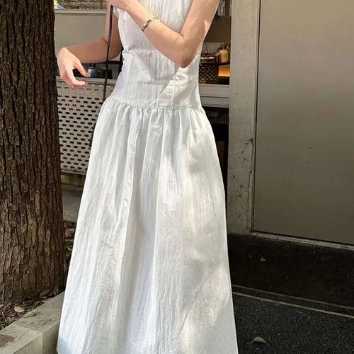 Load image into Gallery viewer, Women Coffee Color-block Elegant Long Vest Dress New Round Neck Sleeveless Fashion Tide Spring Summer 2025 1DJ0743
