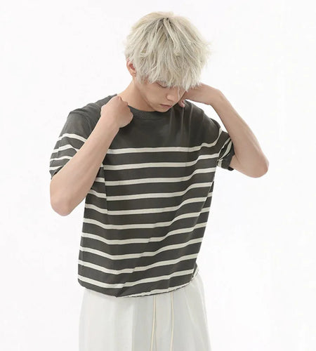 Summer Men's T-shirts Short Sleeve New Korean Striped Contrast Color Pullover Round Neck Casual Simple Male T-shirt 9W1601