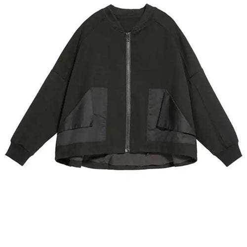 Load image into Gallery viewer, Loose Fit Black Pocket Ruffles Big Size Jacket New Stand Collar Long Sleeve Women Coat Fashion Autumn Winter 2025 1DD3814
