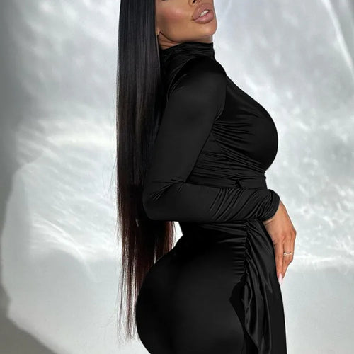 Load image into Gallery viewer, Women's V-Neck Long Sleeved Elastic Tight Lace Up Evening Dress, Slim Pleated, Temperament Female Dress, Party Clubwear,
