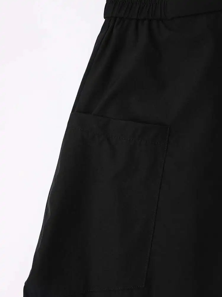 High Elastic Waist Black Irregular Pocket Midi A-line Half-body Skirt Women Fashion Tide New Spring Autumn 2025 1DH5348