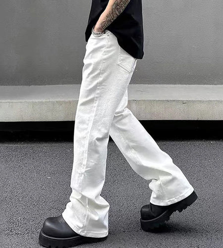 Men's Jeans New American Micro Flared Denim Pants Slim Fit Solid Color High Street Stylish Male Casual Trousers 9W1483