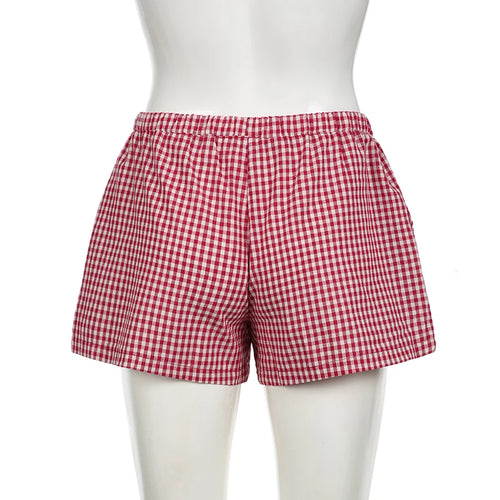 Load image into Gallery viewer, Casual Cotton Red Plaid Shorts Women Bow Korean Fashion Y2K Short Pants Cutecore Homewear Bottoms Checkered Clothing
