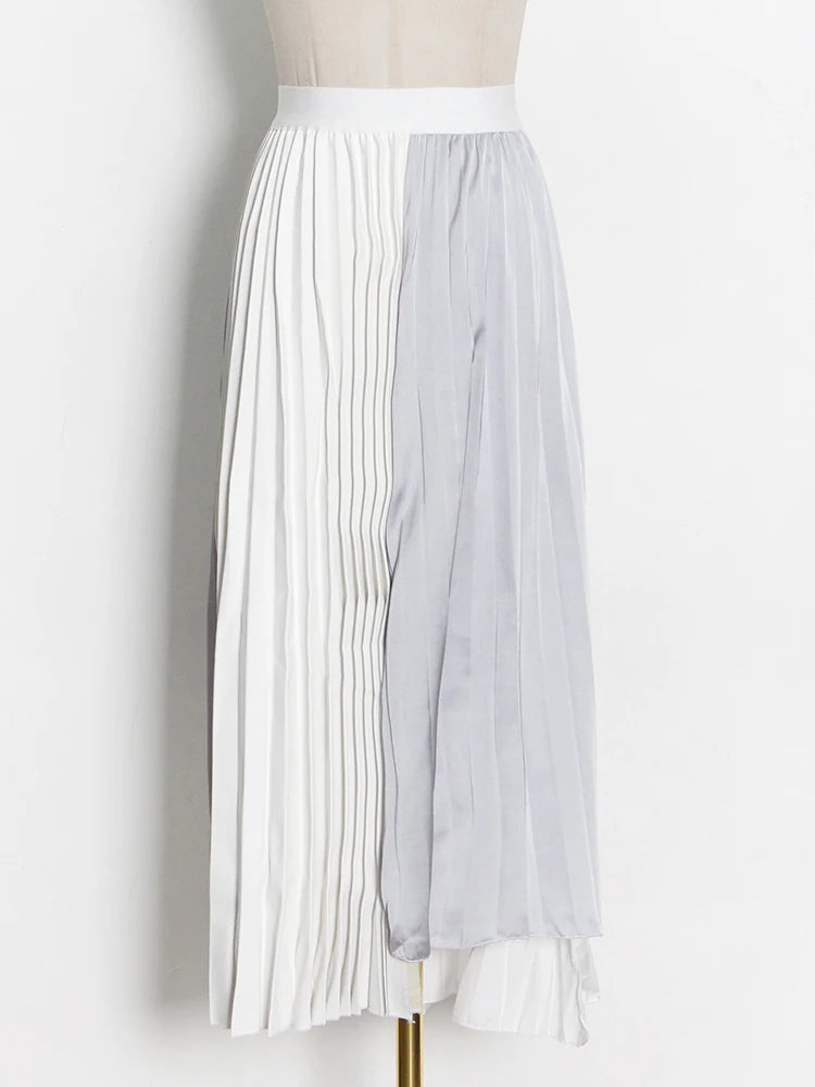 Streetwear Asymmetrical Hem Skirt For Women High Waist Patchwork Colorblock Long Skirts Female Summer Clothing