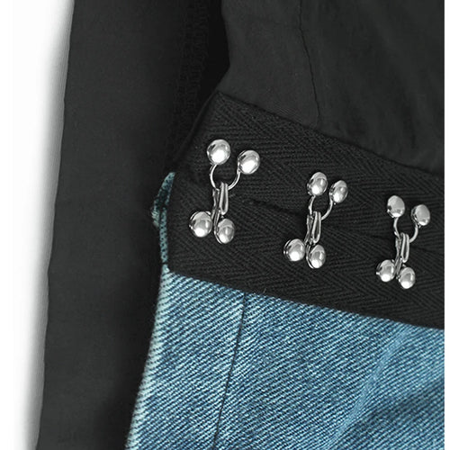 Load image into Gallery viewer, High Elastic Waist Blue Denim Color-block Rivet Long A-line Half-body Skirt Women Fashion New Spring Autumn 2025 1DH8211
