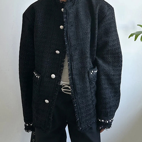 Load image into Gallery viewer, Black Nailed Elegant Big Size Tweed Jacket New Stand Collar Long Sleeve Women Coat Fashion Tide Spring Autumn 2025 1DH9562
