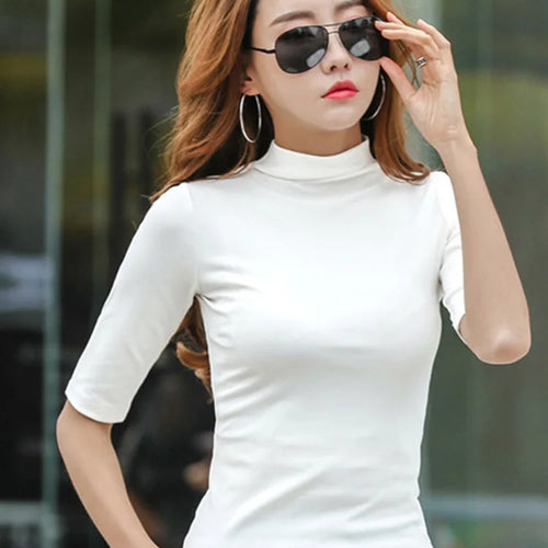 Load image into Gallery viewer, 2025 Women's Mid-Sleeve High Collar T-Shirt Thin Casual Top for Females Fashionable Female Clothing

