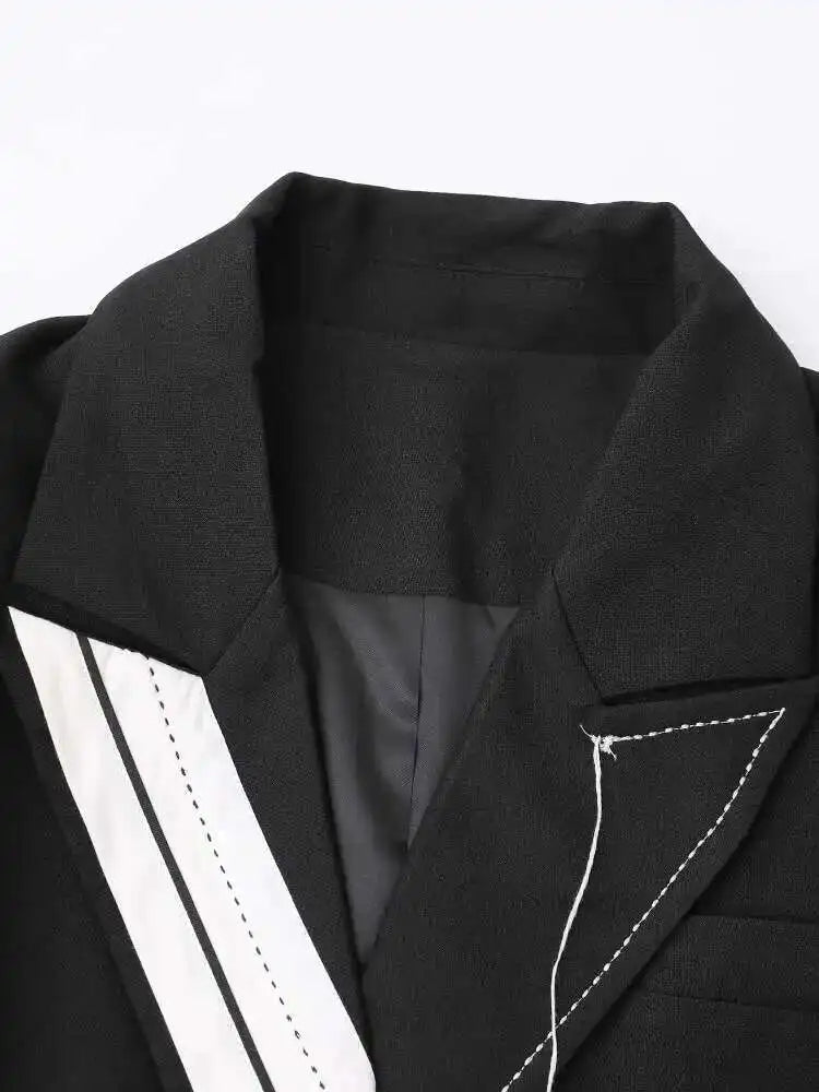 Women Black Topstitched Big Size Long Casual Blazer New Lapel Long Sleeve Jacket Fashion Tide Spring Autumn 2025 20A3504