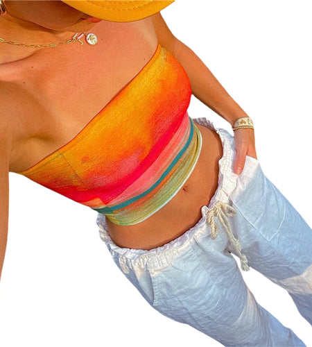 Tie Dye Tube Top y2k Aesthetic Clothes Women Summer Off Shouder Strapless Sleeveless Bandeau 2000s Vest Streetwear