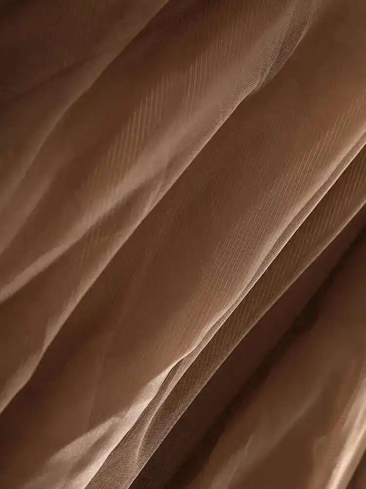 High Waist Khaki Buckle Irregular Mesh Long A-line Half-body Skirt Women Fashion Tide New Spring Autumn 2025 1DH0633