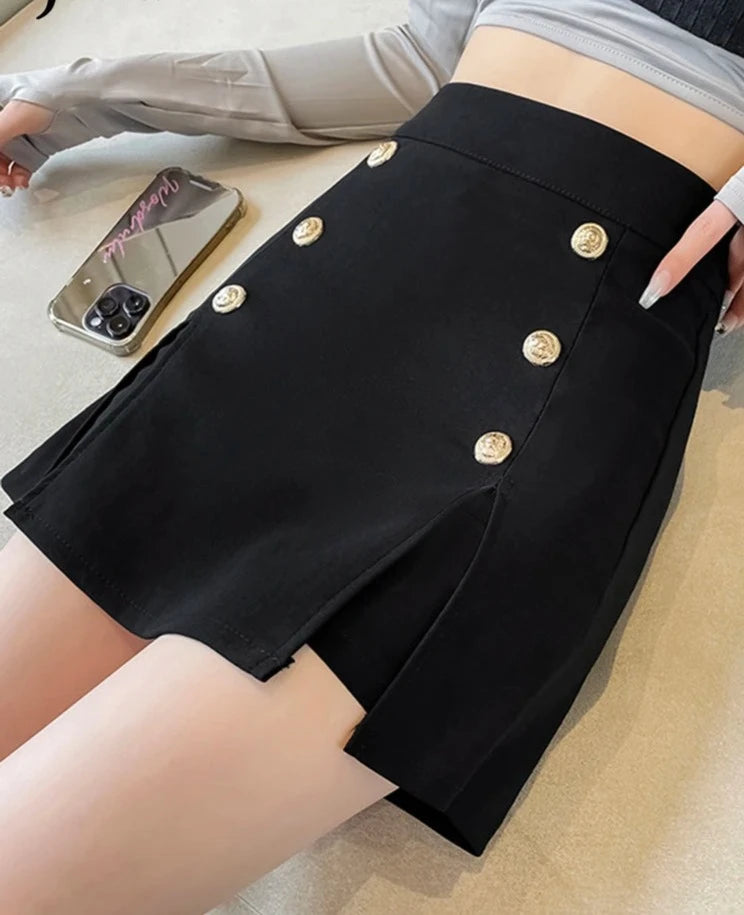 Buttons Black Slim Sexy Female Fashion Skirt High Waist Solid Color Casual Women's Mini Skirts Simple Chic Office Lady