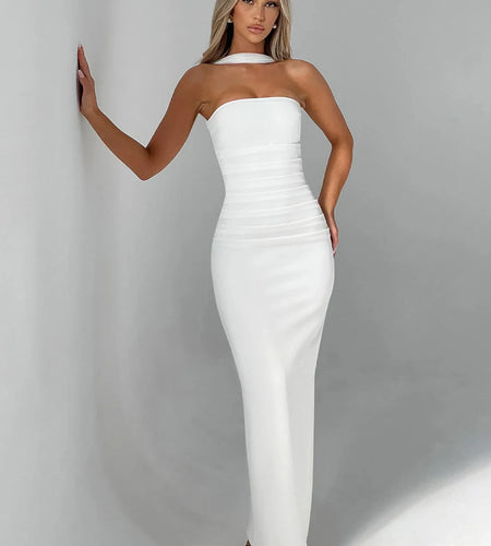 Scarf Solid Strapless Mesh Gloves Elegant Sexy Bodycon Maxi Prom Dress Fall Winter Women Y2K Clothes Party Christmas