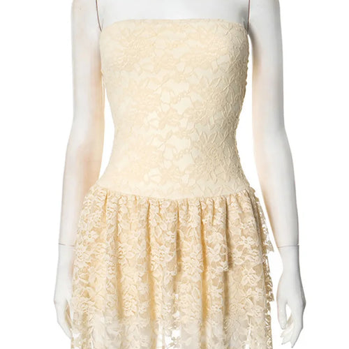 Load image into Gallery viewer, Off-shoulder Strapless Sexy Mini Dress For Women Elegant Lace Sleeveless Backless High Waist Pleated Cake Dress
